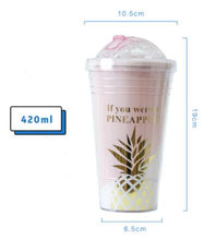 Load image into Gallery viewer, Creative Coffee Mugs Free Plastic Water Bottle Pink Pineapple Pattern Straw Travel Portable Tea Milk Cup Drinkware 420ML CL11151