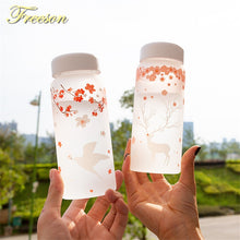 Load image into Gallery viewer, Sakura Swallow Frost Glass Water Bottle with Sleeve 430ml Elk Bottles Creative Camping Sport Bottle Tour Drinkware Dropshipping