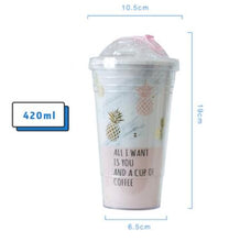 Load image into Gallery viewer, Creative Coffee Mugs Free Plastic Water Bottle Pink Pineapple Pattern Straw Travel Portable Tea Milk Cup Drinkware 420ML CL11151
